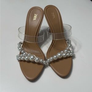 Zara Tan Heels with Pearl Details
